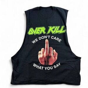 Overkill Graphic Cutoff Tank Black Neon Print Sleeveless Punk Grunge Y2K